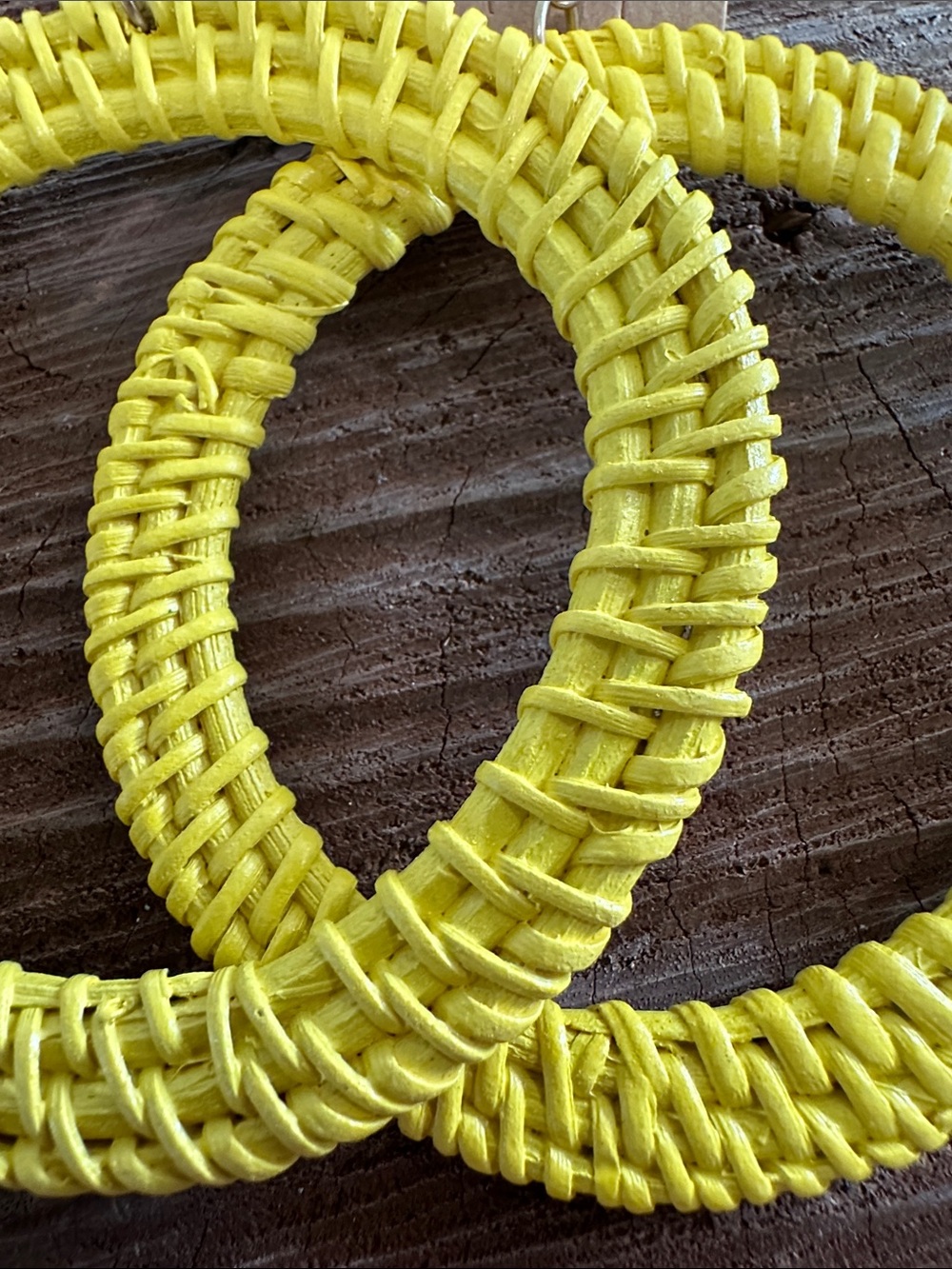 Vibrant Yellow Woven Hoop Earrings - Picture 2 of 3